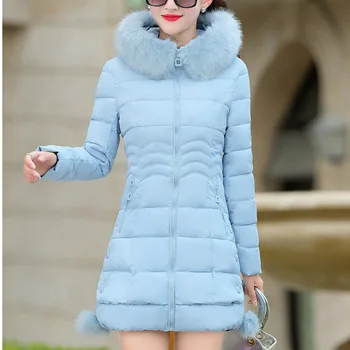 2020 zimné nové žien dole bavlna golier dlhá srsť pad bunda teplá žena