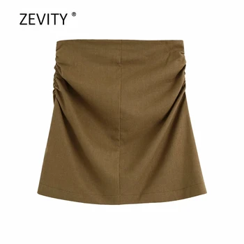 2020 Ženy elegantné farbou strane záhybov chudnutie mini sukne faldas mujer dámy bežné späť na zips ceruzka bielizeň, sukne QUN653