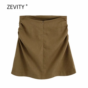 2020 Ženy elegantné farbou strane záhybov chudnutie mini sukne faldas mujer dámy bežné späť na zips ceruzka bielizeň, sukne QUN653