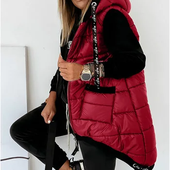 2021 jar Bavlna Plášť bez rukávov zips hoodies nepravidelný vrecká Bavlnená Bunda Top Fashion Farbou Prešívaná Bunda