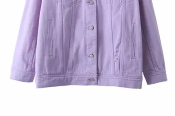 2021 Jeseň ženy nadrozmerné levandule džínsové bundy vrecko na kabát Dámy Dlhý Rukáv voľné Kabát vysokej kvality Dropshipping
