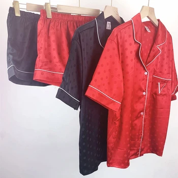 2021 Letné Dámske Pyžamo Reálne Hodvábny Satén Textílie-Krátke rukávy Domov Šortky Služby dvojdielne dámske Bežné Nosenie Večerné Nosenie
