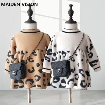 2021 nové Dievčenské Šaty na Jeseň jar Šaty Deti Pletené Šaty pre Dievčatá Leopard Crystal Winte Sveter Šaty Batoľa Šaty