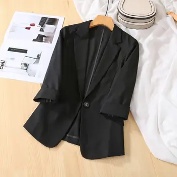 2021 Nové Letné Módy Jediného Tlačidla Office Dámy Obleku Blejzre Žena Voľné Bežné Vrecká Outwears Čierna Biela