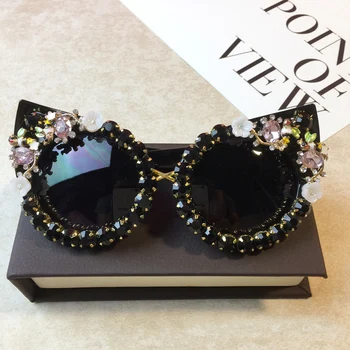 2021 Nové Ručné Diamond Kvet Cat Eye slnečné Okuliare Ženy Vintage Gotický Slnečné Okuliare Oculos Feminino Lentes Gafas De Sol UV400