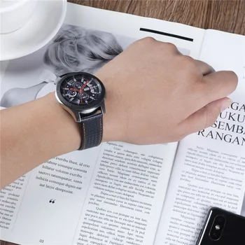 22 mm Popruh Uhlíkových Vlákien Vzor Kožené Watchband pre Samsung Galaxy Sledujte 3 45/46 mm/Výstroj S3 Čierny Náramok pre Huawei GT Hodinky