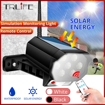 2400mAH Solar-Powered Vonkajšie Simulácia Falošné Kamery Inteligentné Nástenné Svietidlo Nepremokavý Bezpečnostný Monitorovací Snímač Svetla, Diaľkové Ovládanie