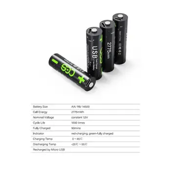 2ks USB AA 1,5 v lítiové li-ion 2775mwh batérie nabíjateľné batérie