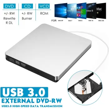 2MB Externé USB3.0 DVD/CD-RW CD Spisovateľ Štíhly Uhlíka, ktoré sú Zrna Jednotky Horák Čítačka, Prehrávač Pre PC, Notebook Optická Jednotka