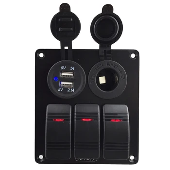 3 Gang Kolískový Spínač Panel & 2 Port USB Nabíjačka Pätica Napätie Pre Auto, Loď