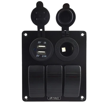 3 Gang Kolískový Spínač Panel & 2 Port USB Nabíjačka Pätica Napätie Pre Auto, Loď