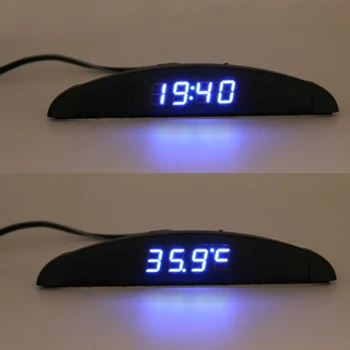 3 v 1 Teplomer, Kalendár Času/Teploty/Napätia Digitálny LED Alarm, Automatické Elektronické Hodiny Auto Voltmeter 12V