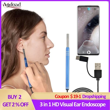 3 v 1 Ucho Endoskopu Ucho Cleaning Tool HD Visual Ucho Vybrať Multifunkčné Earpick 5,5 mm Android PC Ucho Otoscope Mini Kamera