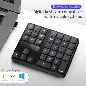 35 Kľúče, Mini Digitálny Keyboard Nabíjateľná 2,4 GHz Bezdrôtová Číselná Klávesnica Num pre Účtovné Teller Notebook Notebook Tablety