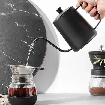 350 ml/600 ml Coffee Pot Hrubšie Dlho Úst Kanvica Káva Čaj Hrniec Vysoko Kvalitnej Nerezovej Ocele kávovar S Krytom