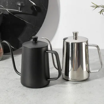 350 ml/600 ml Coffee Pot Hrubšie Dlho Úst Kanvica Káva Čaj Hrniec Vysoko Kvalitnej Nerezovej Ocele kávovar S Krytom