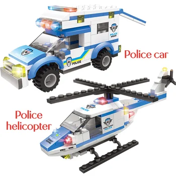 395PCS Stavebné Bloky, Vojenskej Polície Stanice Vrtuľník Modelu Auta Kompatibilné Mesto Swat Polícia DIY Tehly Deti Hračky