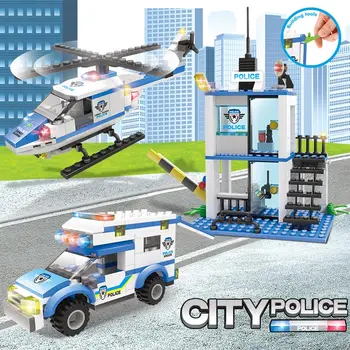 395PCS Stavebné Bloky, Vojenskej Polície Stanice Vrtuľník Modelu Auta Kompatibilné Mesto Swat Polícia DIY Tehly Deti Hračky