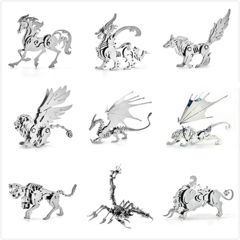 3D Kovov Hádanky Zvierat, Dinosaurov Dragon Lev, Tiger, Vlk Jeleň DIY Montáž Displeja Darček Dospelých Childre Model Akčné Figúrky, Hračky