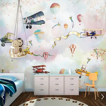 3D Obal teplovzdušný Balón Lietadla Tapety nástenná maľba Tlač Fotografie na Stenu Papier pre Deti Spálňa Domov Stenu Decor Maľby nástenné Maľby