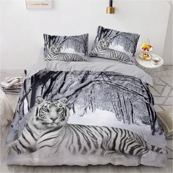 3D posteľná bielizeň Sady Black Povlaky na Prikrývku Kryt Nastaviť Cumlík Posteľná obliečka na Vankúš Kráľ, Kráľovná 180x210cm Veľkosť Zvierat Tiger Tlačené Dizajn