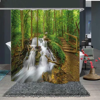 3D Umývateľný Kúpeľni Sprchový Záves Polyester Textílie Vaňa Závesy, Dekoratívne Pre Domáce Lesa Rieka Krajiny Tlačí Obrazovke