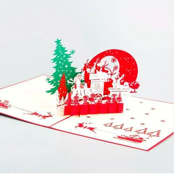 3ks Vianočný Pozdrav Karty, 3D laser Cut Pop-Up Papier Ručné Pohľadnicu Prispôsobiť Xmas Party Lásky, Darčekov, Suvenírov Dodávky