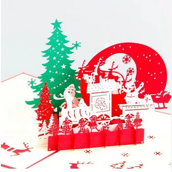 3ks Vianočný Pozdrav Karty, 3D laser Cut Pop-Up Papier Ručné Pohľadnicu Prispôsobiť Xmas Party Lásky, Darčekov, Suvenírov Dodávky