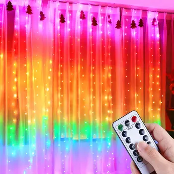 3M LED Vianočné Rozprávky String Osvetlenie Rainbow Opony Svetlá Diaľkové Ovládanie USB Nový Rok Garland Opony Lampa Dovolenku Dekorácie