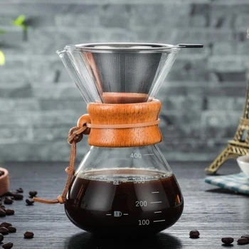 400 ml žiaruvzdorné Sklo Coffee Pot s Opakovane Nerezová Oceľ Filter Zalejeme kávovar Espresso Kávu Drip Hrniec