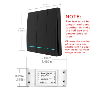 433Mhz Bezdrôtový Smart Switch RF Diaľkové Ovládanie Prijímača stlačte Tlačidlo Radič Wall Panel-Vysielač,2 cesta/3 spôsob Multi-Control