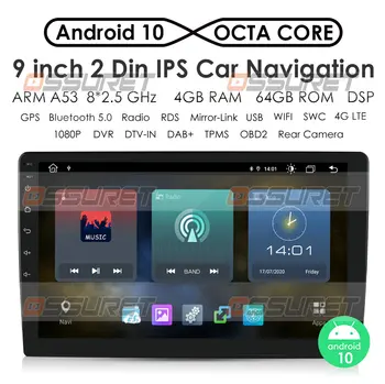 4G LTE Octa-Core 4G RAM 64 G ROM Android 10 Dvojité 2 Din 9/10 Palcový Auto Multimediálny Prehrávač, GPS Navigáciu podporu DSP Carplay