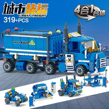 4Pcs/veľa Mesta, Mestskej Nákladnej Model Tehly Dumper Truck Auto Konštrukcie Stavebné Bloky Súpravy Súpravy Vzdelávacie Hračky pre Deti,