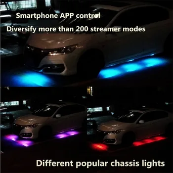 4x Streamer Auto Underglow Flexibilné Pásy LED APLIKÁCIE Ovládanie Dekoratívne Atmosféru Lampa Podľa Trubice Systém, Podvozok Neon Light Kit