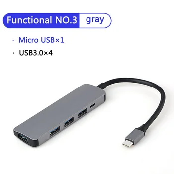 5 in1 USB C ROZBOČOVAČ USB-C, HDMI, Micro SD/TF Karty, Čítačky Adaptér pre MacBook Samsung Galaxy S9/S8 Huawei P20 Pro Typu C, USB 3.0 HUB