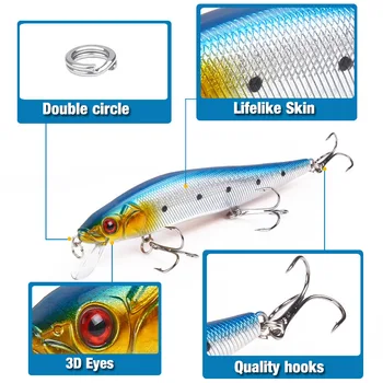 5 ks/veľa 3D Oči, Plávajúce Minnow Rybárske Lure Návnadu Na More Rieka Ťažké, Umelé Návnady Pre Bass Fishing Carnkbait Pesca