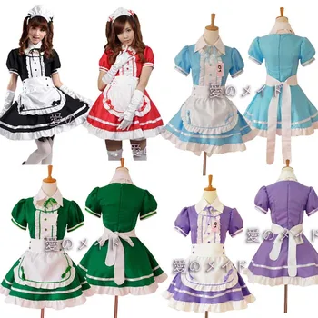 5 štýl Anime Kaviareň Slúžka Uniformy Vrátane Headdress Rukavice pre Dospelých Cosplay Kostým dámske Šaty