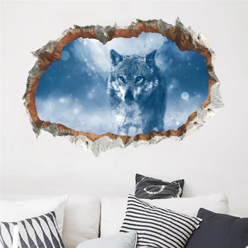 50*70 cm 3d efekt snow wolf rozbité samolepky na stenu domova obývacia izba zvierat krajiny stenu pvc nástenné art diy tapety