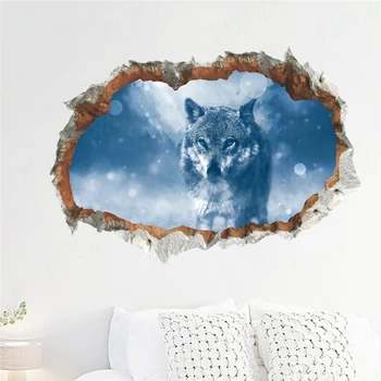 50*70 cm 3d efekt snow wolf rozbité samolepky na stenu domova obývacia izba zvierat krajiny stenu pvc nástenné art diy tapety