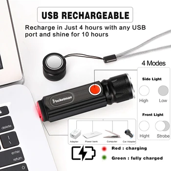 5000LM Multifunkčné LED Baterka USB Nabíjateľné batérie Silný T6 pochodeň Strane KLASU Svetlo linterna chvost magnet Pracovné Svetlo