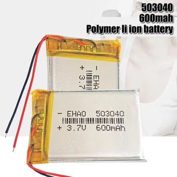 503040 3,7 v 600mAh Li Li-ion Polymérová Nabíjateľná Batéria Pre MP3, MP4 GPS, DVD, DVR Rekordér Headset Reproduktor power bank Bunky