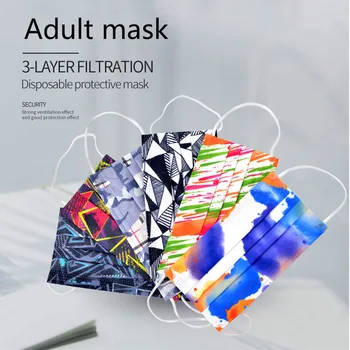 50pcs Tvár Masku, Jednorazové 3-Vrstvový Filter Non-Tkané Priedušný, odolný proti otrasom, prachu a Priedušná Farebná Tlač Dospelých Tvár, Ústa Maska