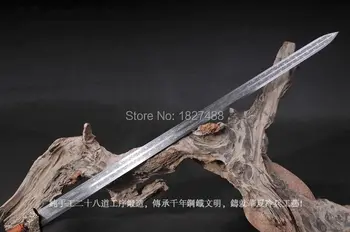 6 Bočné Mangánovej Ocele Vyrezávané Čepeľ Hand-made Ostré Dvojité ostrie Čínsky Meč Han Jian