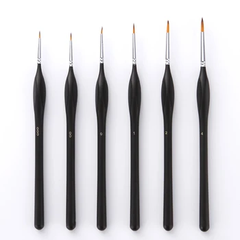 6 Kusov Detail Farby Štetcom Nastaviť Miniatúrne Kefy pre Akvarely a Maľby akrylom (Black) Nylon Vlasy