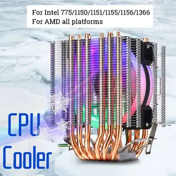 6 Tepelné Trubice CPU Chladič RGB LED Ventilátor 4pin CPU Chladenie Ventilátorom Chladnejšie Tichý Chladič pre Intel 775/1150/1151/1155/1156/1366 pre AMD Všetky