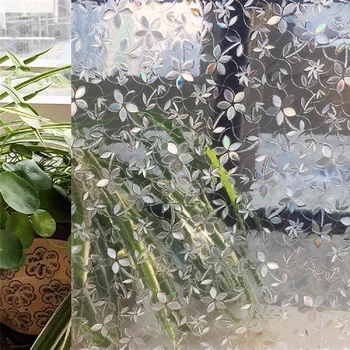 60 cm Široký Statické Držať Sklo Film Kvetinový Vzor, 3D Laserové Domova Ochrane Vody-Dôkaz Matné Okno Nálepky