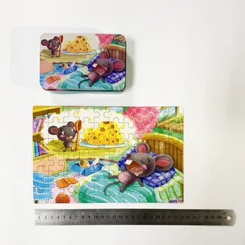 60 Ks/box Deti Cartoon Drevené Puzzle Čínskeho Zverokruhu Zvierat Puzzle Dieťa Začiatku Vzdelávacieho Hračky s Žehlička Box