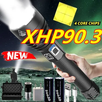 600000LM Najjasnejšie XHP90.3 XHP70 Nabíjateľná LED Baterka Silný Horák, Nepremokavé Zoom Lov Svetlo Používať 18650 26650 Battey
