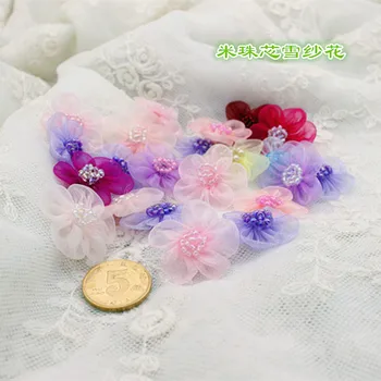 60PCS/Veľa Odev, príslušenstvo drobné kvety 2,5 cm nášivka snehu priadza korálky DIY Brošňa ručné čipky patch svadobné šaty