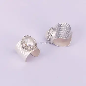 6PCS Prírodné perly krúžok nepravidelný pearl pripraviť cz okolo módy pearl zlatá / strieborná farba krúžok nastaviteľné módne šperky